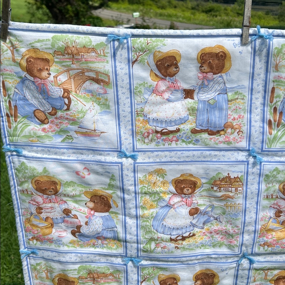 Hand Made Baby Quilt Cute Bears Cottagecore Cozy Nursery Shower Gift